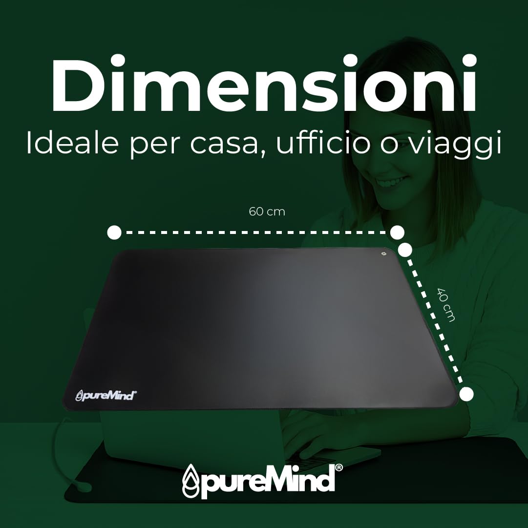Tappetino Grounding 60 x 40 cm, per connessione a terra, per scrivania o pavimento, anti-stress + riposo e benessere Puremind