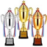 Foilswirl 3 Pcs 3rd 2nd 1st Place Trophy First Place Trophy 15.2 Inch Plastic Award Cup for Sports Tournament Football Soccer Competitions Reward Ceremony