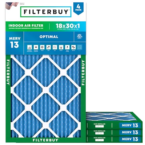 Image of Filterbuy 18x30x1 Air Filter MERV 13 Smoke & Allergy Defense (4-Pack)