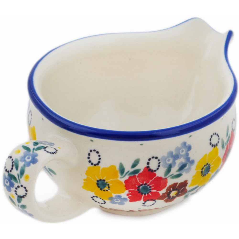 Authentic Polish Pottery Gravy Boat Signature UNIKAT in Pretty In Bloom Design Handmade in Boles?awiec Poland by Ceramika Artystyczna + Certificate of Authenticity
