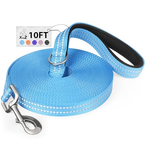 Long Dog Leash XiaZ Training Leashes 10/15/20/30/50/100ft Long Lead for Dogs 10ft Training Leash for Outside Blue 10 Foot Nylon Padded Handle Reflective Hiking Yard
