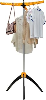 ORTOLY Tendedero de secado para ropa, con clips de calcetines adicionales, estante de lavandería que ahorra espacio, plegable para uso en interiores y exteriores (color: amarillo)