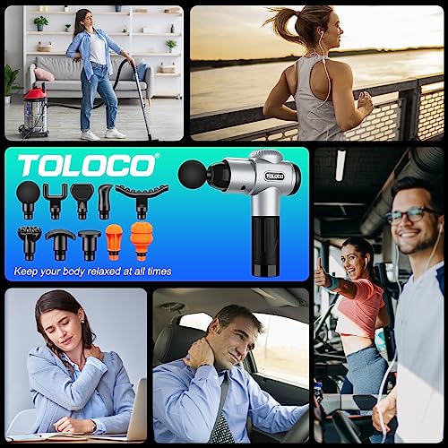 Toloco Massage Gun, Muscle Massage Gun Deep Tissue For Athletes With 10 Massage Heads, Electric Percussion Massager For Any Pain Relief, Silver #TOP6
