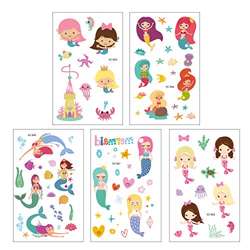 Mermaid Temporary Tattoos (200Pcs+), Konsait Under The Sea Party Mermaid Tattoos Body Stickers For Girls Birthday Party Favor Supplies Goodie Bag Filler Great Kids Party Accessories Gift #TOP3
