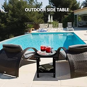 2 Tier Outdoor Side Table with Wood-Like Grain, 16.6" HDPE Adirondack Table Patio Side Table, Weather Resistant End Table for Pool, Patio & Porch, Small Outdoor Table (Black, Rectangle) 2 Tier Outdoor Side Table with Wood Like Grain 166 HDPE Adirondack Table Patio Side Table Weather Resistant End Table for Pool Patio Porch Small Outdoor Table Black Rectangle