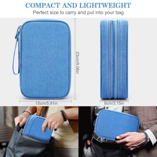 Image of FYY Electronic Organizer, Large Travel Cable Organizer Bag Pouch Electronic Accessories Carry Case Portable Waterproof Double Layers All-in-One Storage Bag for Cable, Cord, Charger, Phone, Cyan