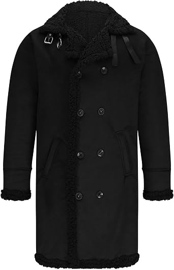 Mens Winter Coats Notch Lapel Long Trench Coat Fleece Sherpa Jackets Faux Fur Coats Parkas Thermal Heavyweight Outwear