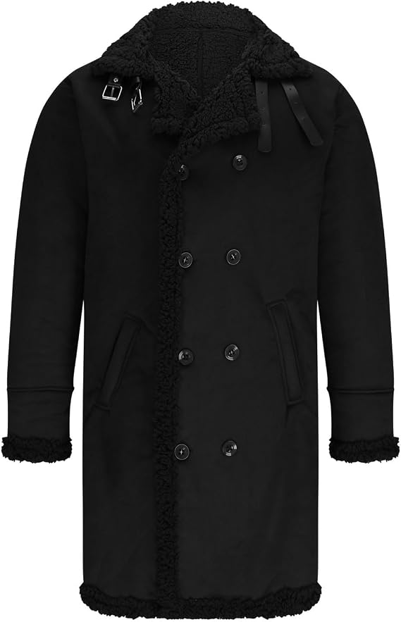Mens Winter Coats Notch Lapel Long Trench Coat Fleece Sherpa Jackets Faux Fur Coats Parkas Thermal Heavyweight Outwear