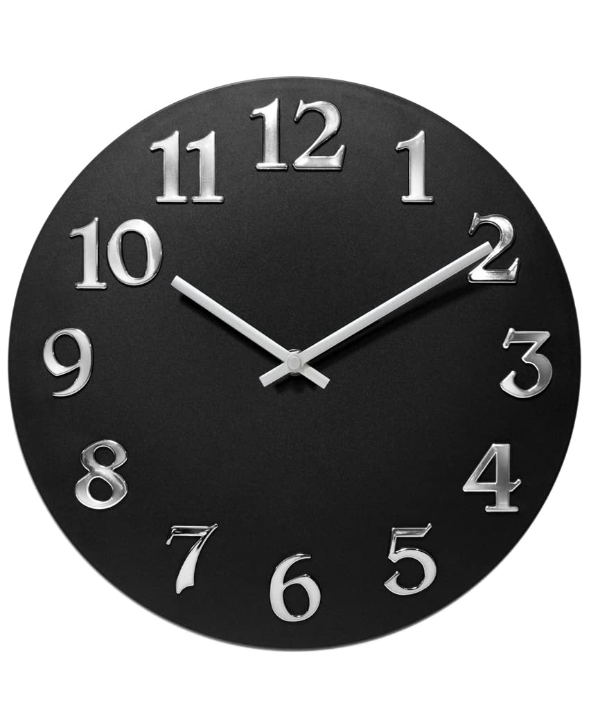 Horloge murale moderne Infinity Instruments Vogue noire et argent de 30,5 cm