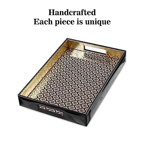 Rely+ Faux Leather Mirror Decorative/Serving Tray for Platter - Coffee Table & Ottoman Decor - Decorative Trays for Home, Kitchen, and Living Room - Rectangle - Black & Gold