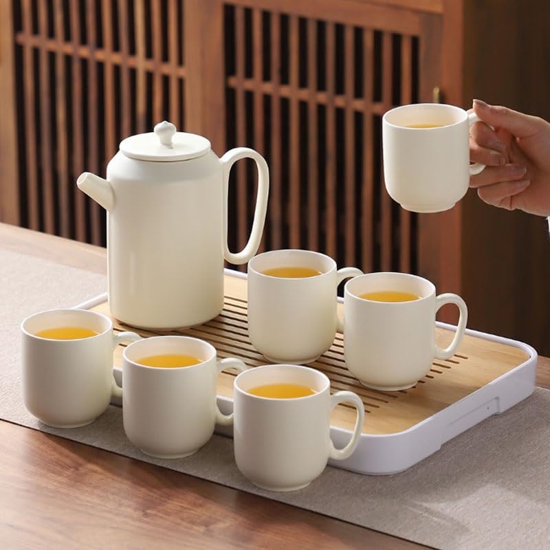 Large Capacity White Ceramic Tea Sets Afternoon Set with A Hand Held Teapot At