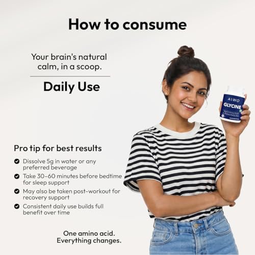 Image of AIWO Glycine Powder 300 g | 99.9% Pure Amino Acid | Supports Nervous System & Brain Health | Promotes Relaxation, Healthy Sleep & Cognitive Balance | 60 Servings