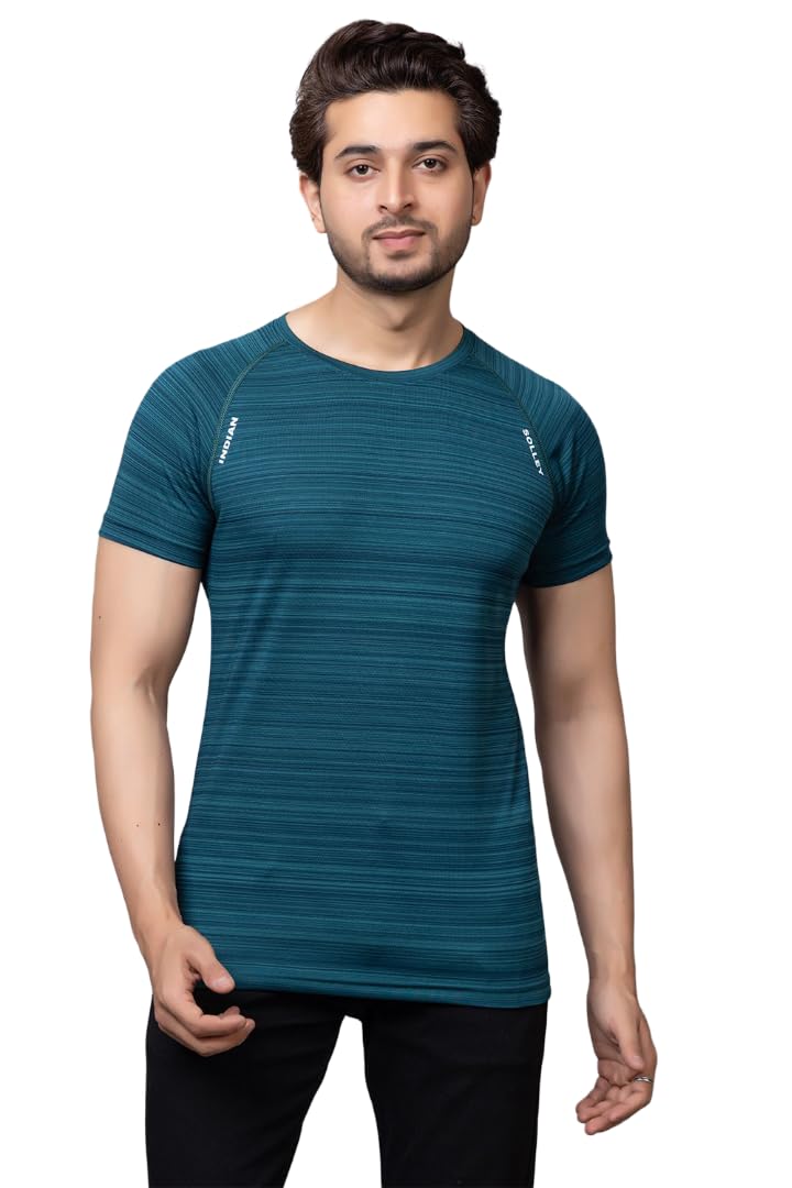 - Indian SOLLEY Polyester Half Sleeve High Round Neck Sports T Shirt for Men - Quick Dry Fit Gym Workout Top for Running, Training, Cycling, Football, Badminton