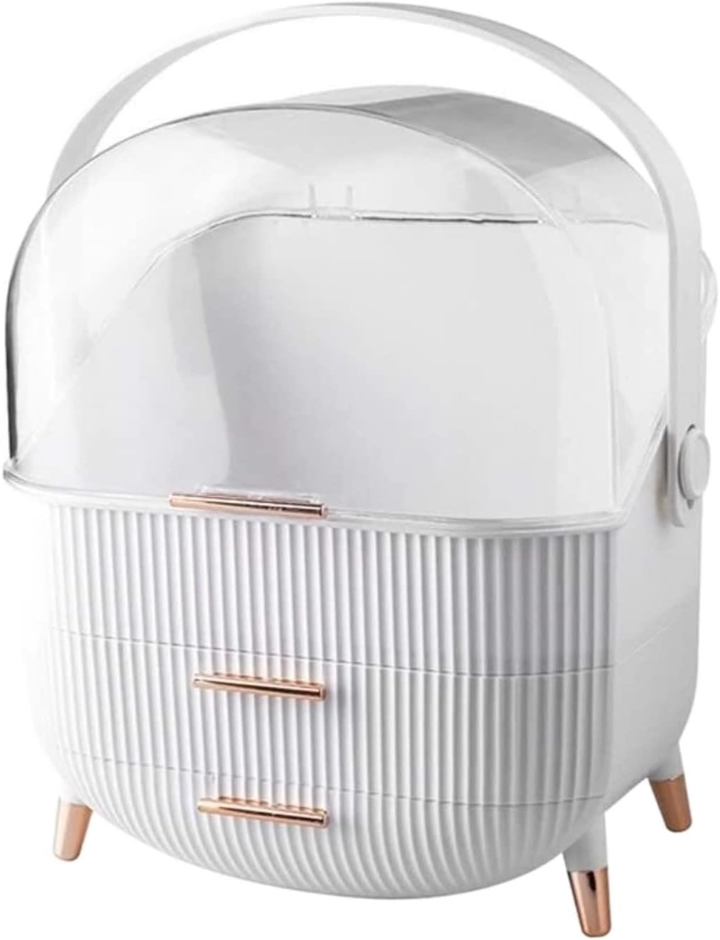 Bathroom Makeup Organizers, Plastic Cosmetic Storage Box With Handle Display Cabinet For Jewelry Makeup Brush Lipstick Organizer for Vanity(White)