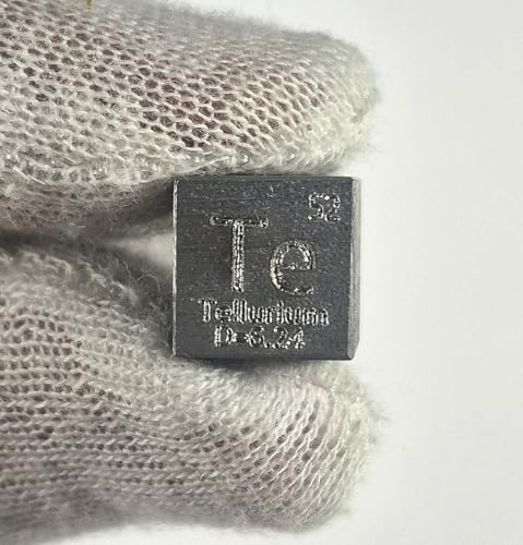 Image of 0.39 inch 10mm Tellurium Metal Cube Te up to 99.99% Pure Periodic Table Element Engraved Density Collection Science Education Display Block Cube + Acrylic Case Box - 1PC
