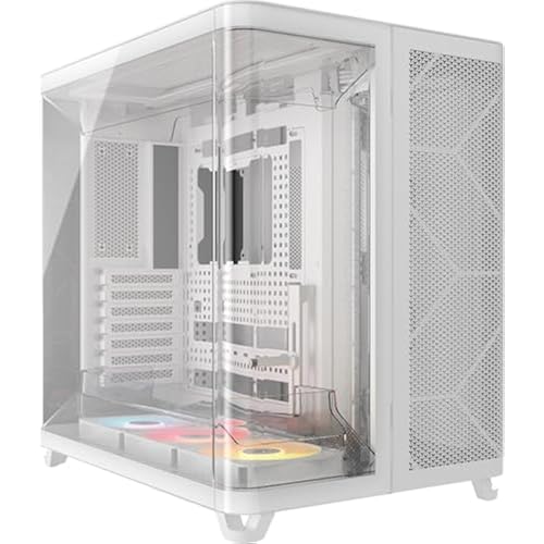 CORSAIR AIR 5400 RS-R ARGB Triple-Chamber Mid-Tower Panoramic PC Case – 3X Pre-Installed Reverse-Rotor RS120-R ARGB Fans, Low-Noise, High Airflow Ducts, Reverse Motherboard Support – White