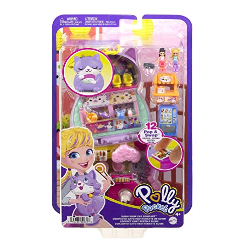 Polly Pocket Sushi Shop Cat Compact, Japanese Sushi-Themed Playset With 2 Micro Dolls & 12 Accessories, Toy Gift For Ages 4 Years Old & Up #TOP5