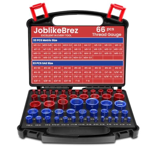 Image of Thread Checker, 66pcs Nut and Bolt Thread Checker, 33 Inch & 33 Metric Box Set Thread Gauge, Thread Checker Standard and Metric Suitable for Size Checker of Bolts or Nuts in Narrow Areas