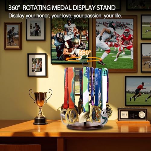 Image of Medal Hanger Display Race Medal Holder 360 Degree Rotating Medal Desk Stand Honor Display Rack Ideal for Sports Marathon Football Soccer Track and Field Running Basketball Swimming 36+ Medals