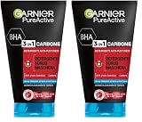 GARNIER Skin Active - Pure Active, Gel Limpiador de Poros y Exfoliante Facial con Carbón 3 en 1, 150 ml (Paquete de 2)