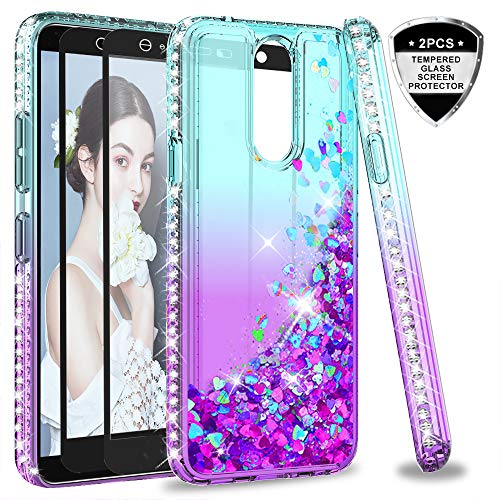 LeYi Funda LG K40 Silicona Purpurina Carcasa con [2-Unidades Cristal Vidrio Templado], Transparente Cristal Bumper Gel TPU Fundas Case Cover para...