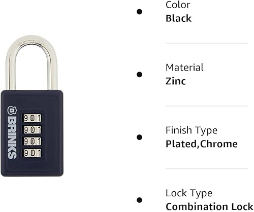 Miniatura 10 de BRINKS - Candado deportivo reajustable de 1.575 in con 4 esferas - Cuerpo fundido a presión de zinc con grillete cromado, azul marino