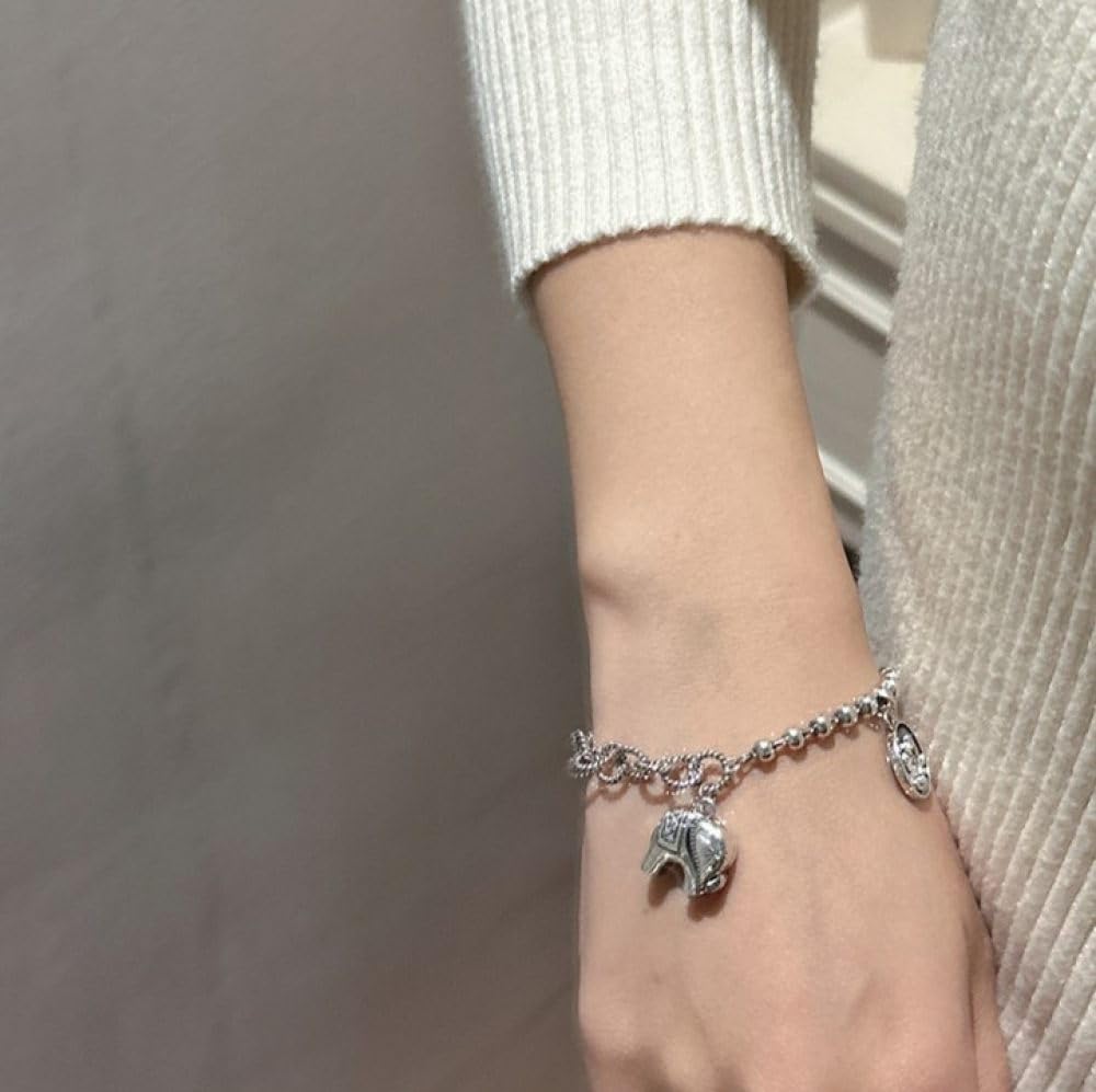 Armband Damen Silber,S925 Silber Armband Silber Elefant Anhänger Silber Perlen Spleißen Silber Armband Armreif Mit Verstellbarer Silberkette Glücksschmuck Für Frauen