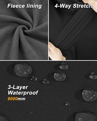 33,000ft Damen Softshell Westen mit Abnehmbare Kapuze Fleece Gefütterte Ärmellose Jacke Wasserdichte Winddichte Sportwesten Vest mit 5 Taschen für Reiten Laufen Wandern Schwarz M