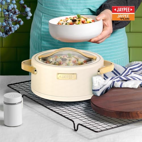 Image of JAYPEE Luxura Klass Set Inner Steel Serving Painted Casserole Set Of 3 Toughened Glass Lid Advanced PU Insulated 100% Food Grade Lockable Hot Box Easy To Keep Roti,Pulao & More|1500,2000,2500 Ml,Ivory