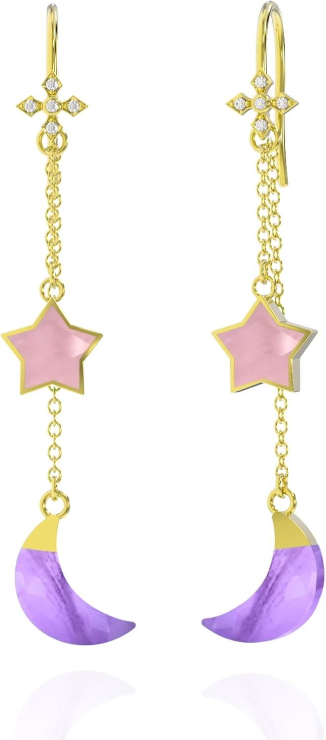 Gold Earrings for Women - 18k Gold Vermeil Certified 925 Sterling Silver Moon and Star Earrings - Women's Jewelry for Mothers Day