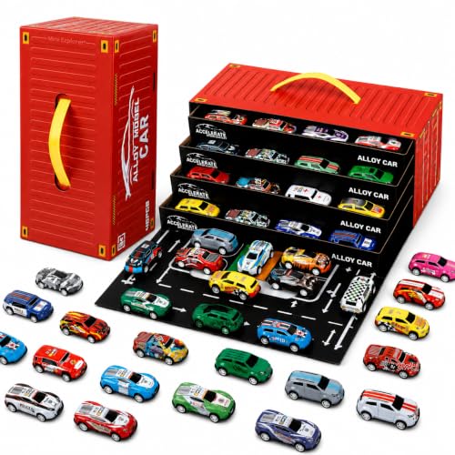 Image of MiniExplorer 48 Pcs Pull Back Cars Set for Kids | Racing Toy Cars Bulk Pack with Storage Container & Play Mat | Mini Alloy Vehicle Set for Boys & Girls 3-8 Years | Return Gifts, Party Favors