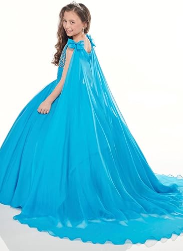 Miniatura 3 de M_RAC PA004 - Vestido de fiesta de cumpleaños de princesa de gasa con cuello en V para niñas, vestidos formales de baile con capa fluida