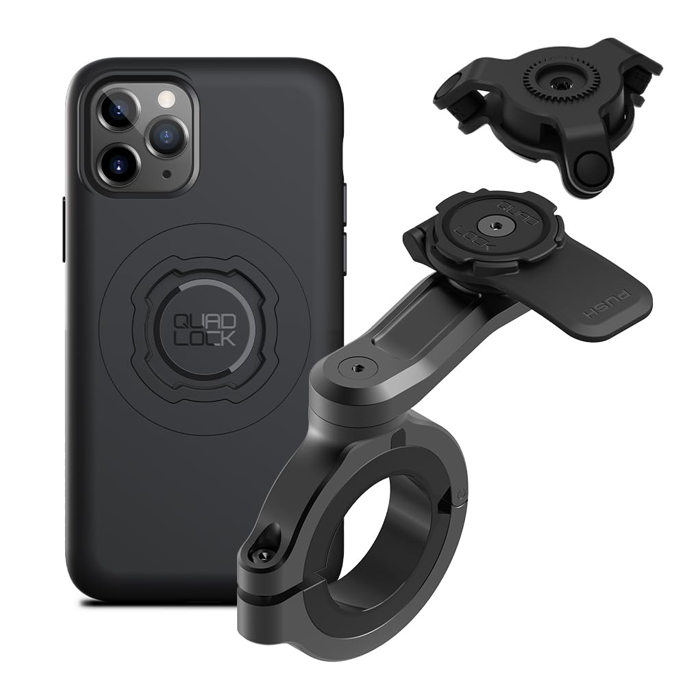 Quad Lock Motorcycle Handlebar Phone Mount PRO - Large with Vibration Dampener and MAG Phone Case for iPhone 11 Pro