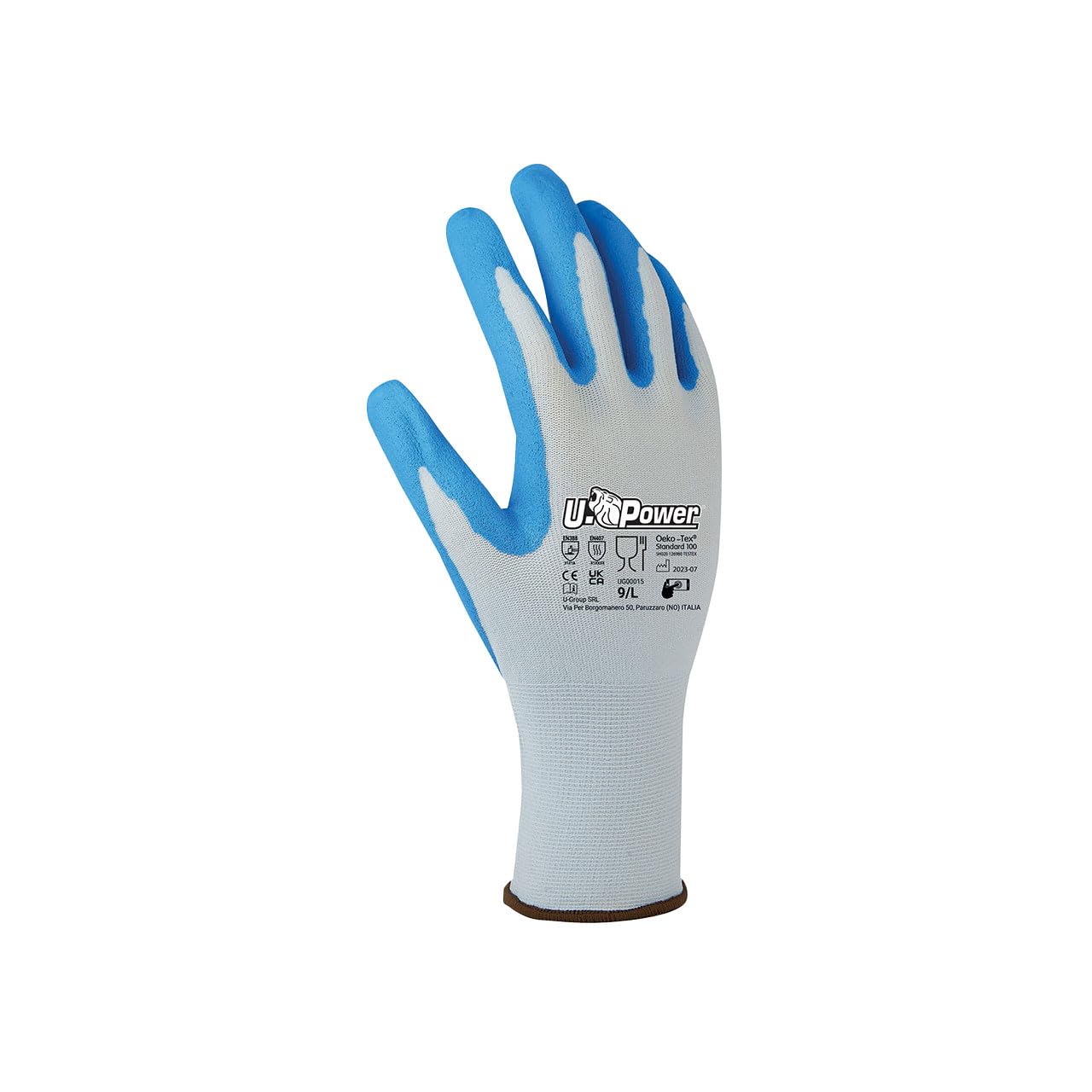 U-Power Lapis - Guantes de trabajo de nailon y spandex, elásticos, espuma de nitrilo y nitrilo, protección de riesgos mecánicos térmicos, color gris azulado, 144 unidades