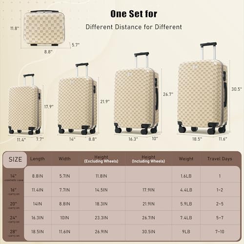 Image of Hardshell Luggage Sets, Lightweight Suitcases with Spinner Wheels, Khaki Patterns