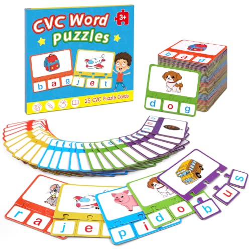 Edumix CVC Word Puzzles for Kids, 25 PCS Alphabet Letter Puzzle, Phonics Games & Toddler Puzzles, CVC Words Building Spelling Game, Speech Therapy Materials for Toddler, Preschool Classroom Must