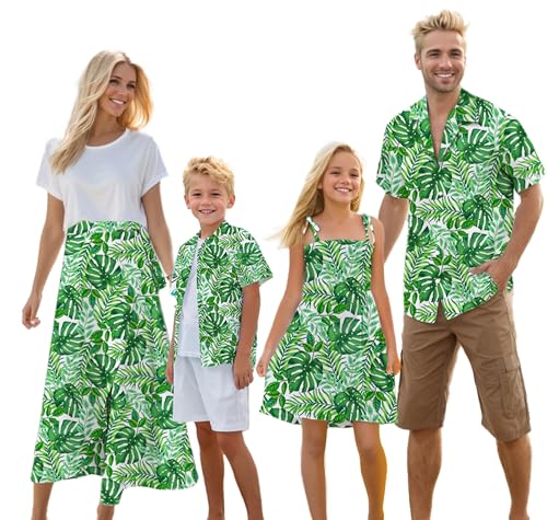 Image of Cromoncent Matching Hawaiian Outfits for Family, Dad and Son Matching Luau Beach Tropical Shirts Mommy Daughter Tropical Sets
