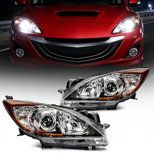 Torchbeam Headlight Assembly Compatible with 2010-2013 Mazda 3 OE Style Headlamp Replacement Amber Reflector Clear Lens Chrome Housing for MA2518130 MA2519130 Driver & Passenger Side