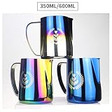 SIPLIV 12 uncji (350 ml) Dzbanki do espresso ze stali nierdzewnej dzban do spieniania mleka kremowy Macchiato Cappuccino Latte Art Making Dzbanek do spieniania - tytanowy niebieski + stal