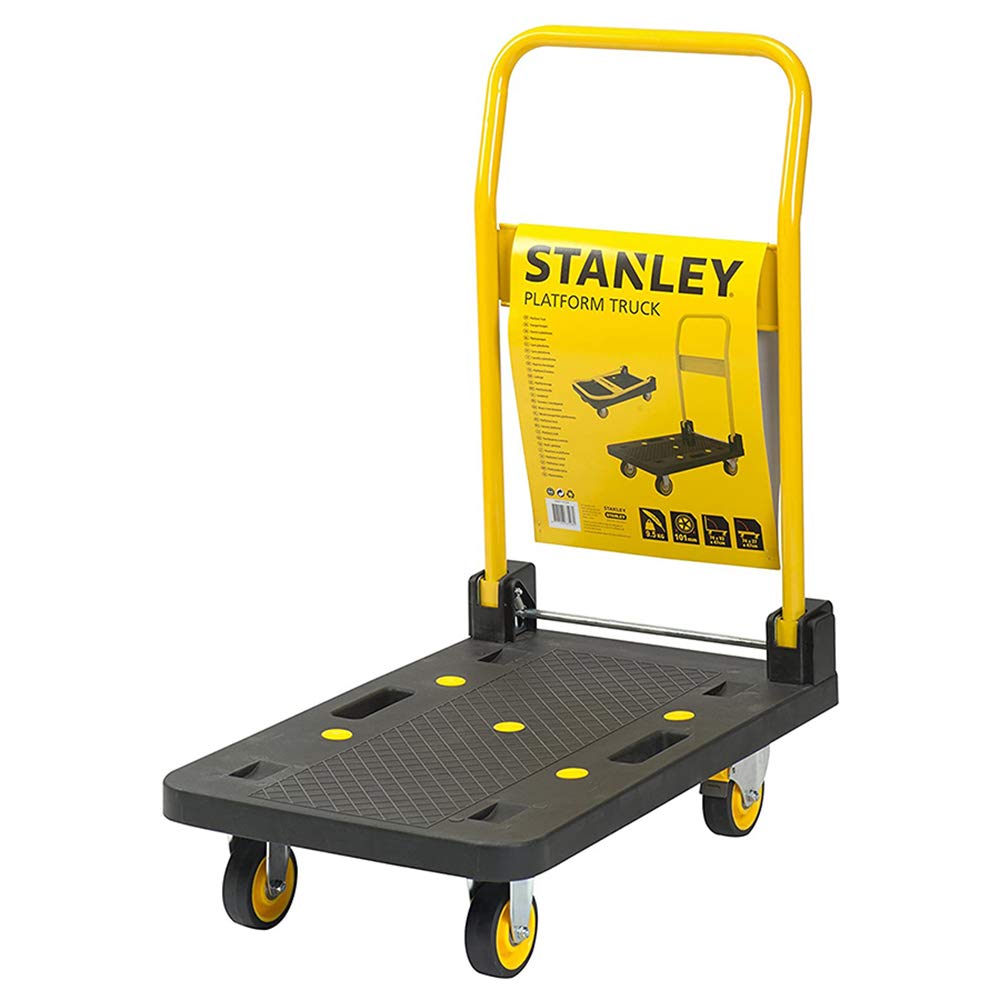 Stanley SXWT-PC508 Platform Trolley with 150 kg Capacity, Polypropylene Portable Foldable Dolly Push Cart with 360 Degree Swivel Braked Wheels, Black & Yellow, (74 x 47 x 93 cm) (B01NA6LJYM) Amazon Price History, Amazon Price Tracker