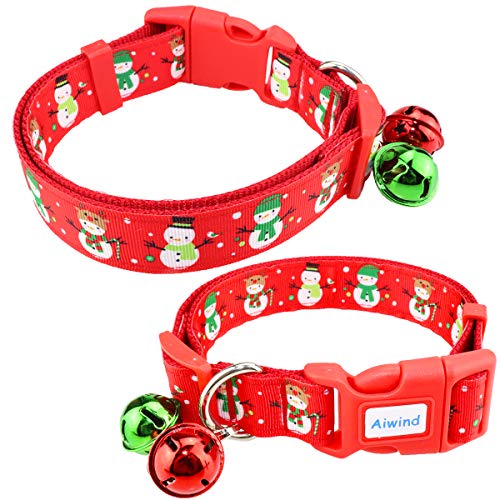 2 Pack Adjustable Festive Christmas Holiday Pet Dog Cat Collars With 2 Bells (D, 13"-19") #TOP2