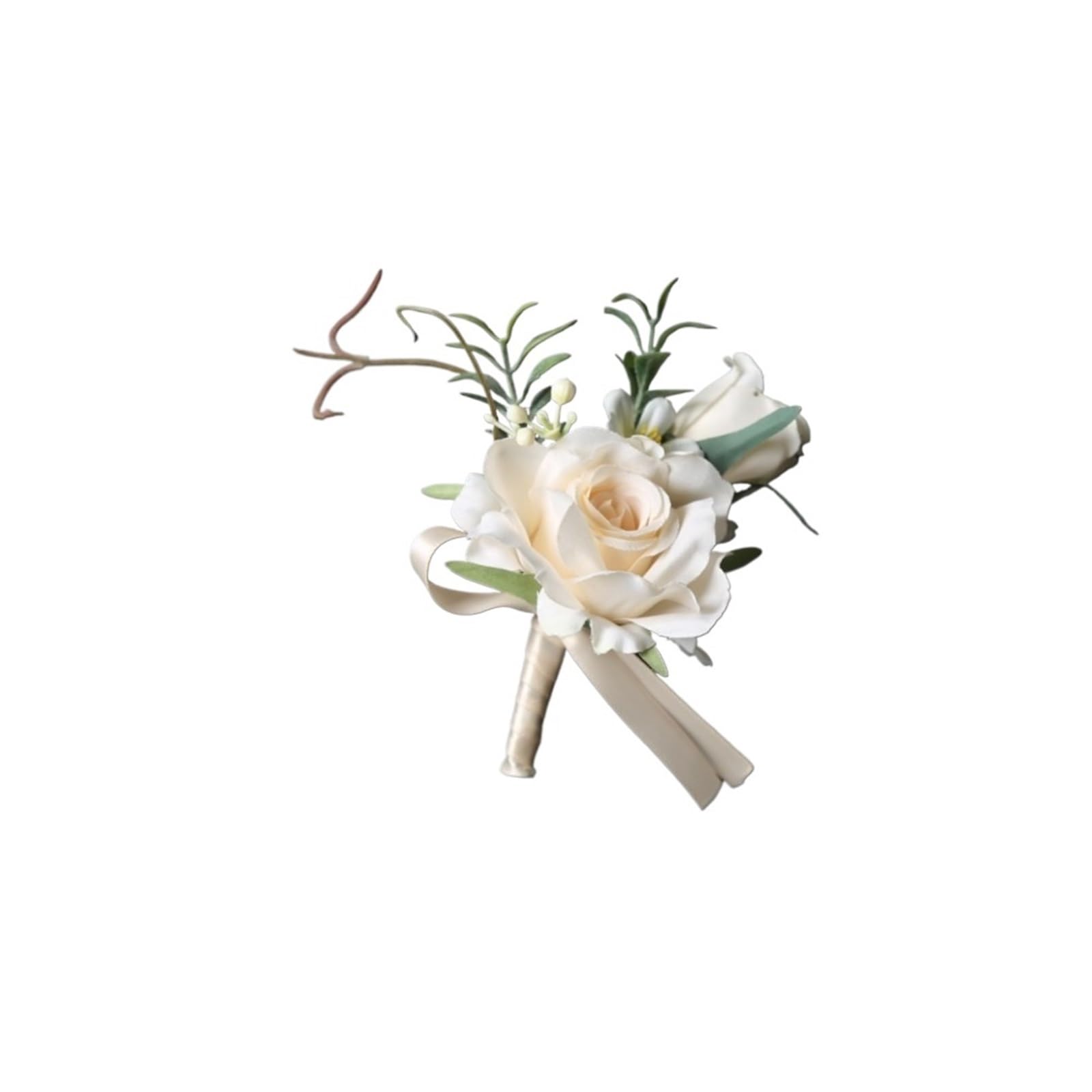 WTAXBH Corsages for Weddings Artifical Boutonnieres Flowers Rose Silk Wrist Corsage Bride Bridesmaid Handmade Groom's Chest Flower(Beige-brooch)