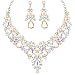 Conjunto de joyería de boda para mujer, collar llamativo de hoja de racimo de lágrima de cristal austriaco nupcial, pendientes colgantes para novia (ab Cristallo - Tono oro bianco)