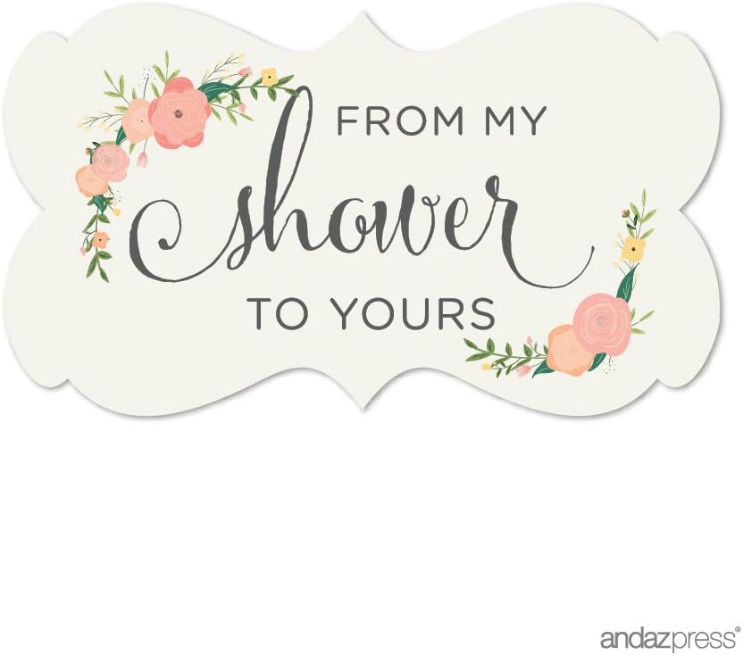 Andaz Press Baby and Bridal Wedding Shower Fancy Frame Label Stickers, from My Shower to Yours, Floral Roses, 36-Pack
