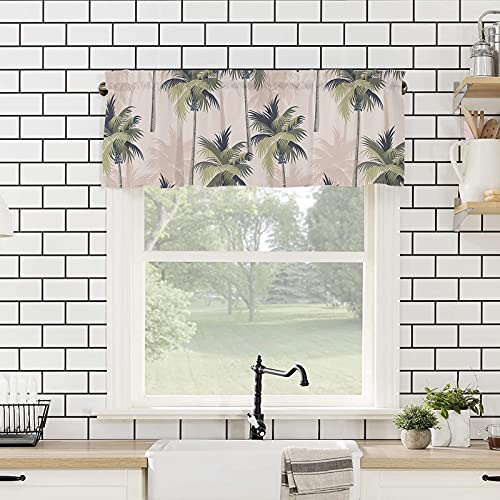 Ezon-Ch Valance Curtain Farmhouse Kitchen Window Valance For Living Room,Tropical Plant Palm Tree Summer Beach,Valance For Bedroom Bathroom Decor Valance 18 Inch 1 Panel Rod Pocket #TOP3