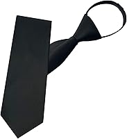 Ovnshery Men's Black Zipper Necktie - Pre-Tied 3.15" Adjustable Zip-Up Tie, Durable Easy-On for Weddings & Graduation
