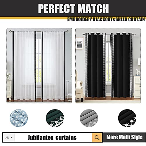 Jubilantex Black and White Sheer Window Curtain 2 Panels 84 Inch Length, Vertical Stripe Color Linen Texture Farmhouse Voile Drapes Rod Pocket Curtains for Living Room, Bedroom, 54x84 Inch