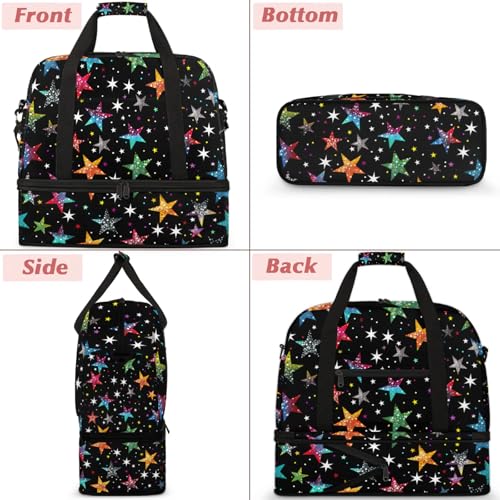 Large Weekender Overnight Bags Colorful Abstract Star Travel Duffel Bag for Women Men Gym Bags With Shoe Compartment Foldie Travel Tote Bag Carry On Personal Item Bag for Travel Gym Sports3