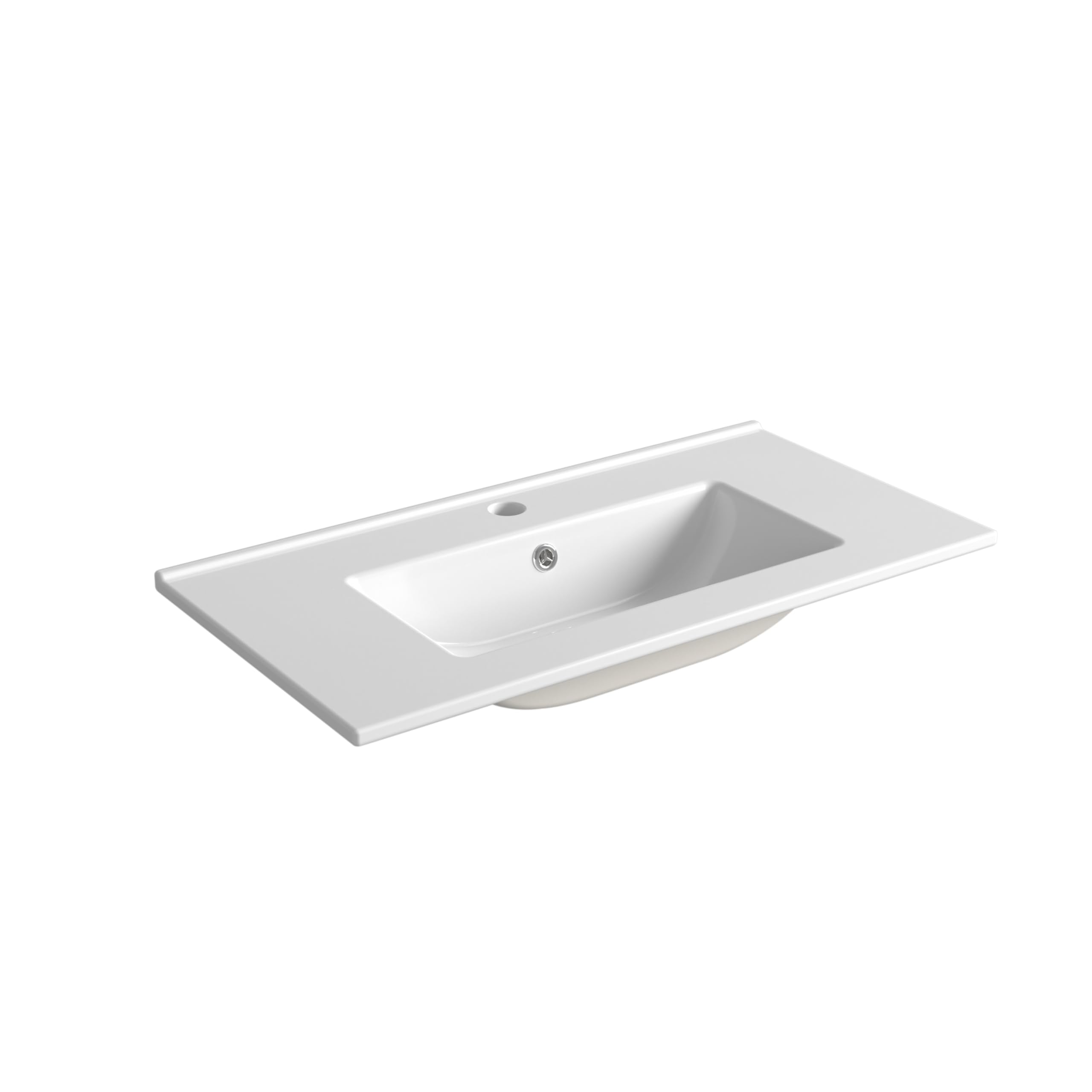 Durovin Bathrooms Luxurious Ceramic Semi Recessed Bathroom Basin Sink- Bathroom Vessel Sink - One Tap Hole with Overflow (700 x 365mm)