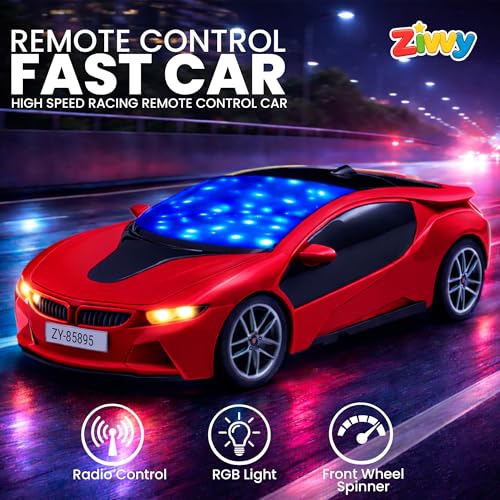 Image of Red Rechargeable Remote Control Car Toy, RC Racing Vehicle for Children, High Speed, 3D LED Light Car, Kids Battery Car, RC for Boys & Girls, Toys for Kids, Birthday Gift for Boys and Girls